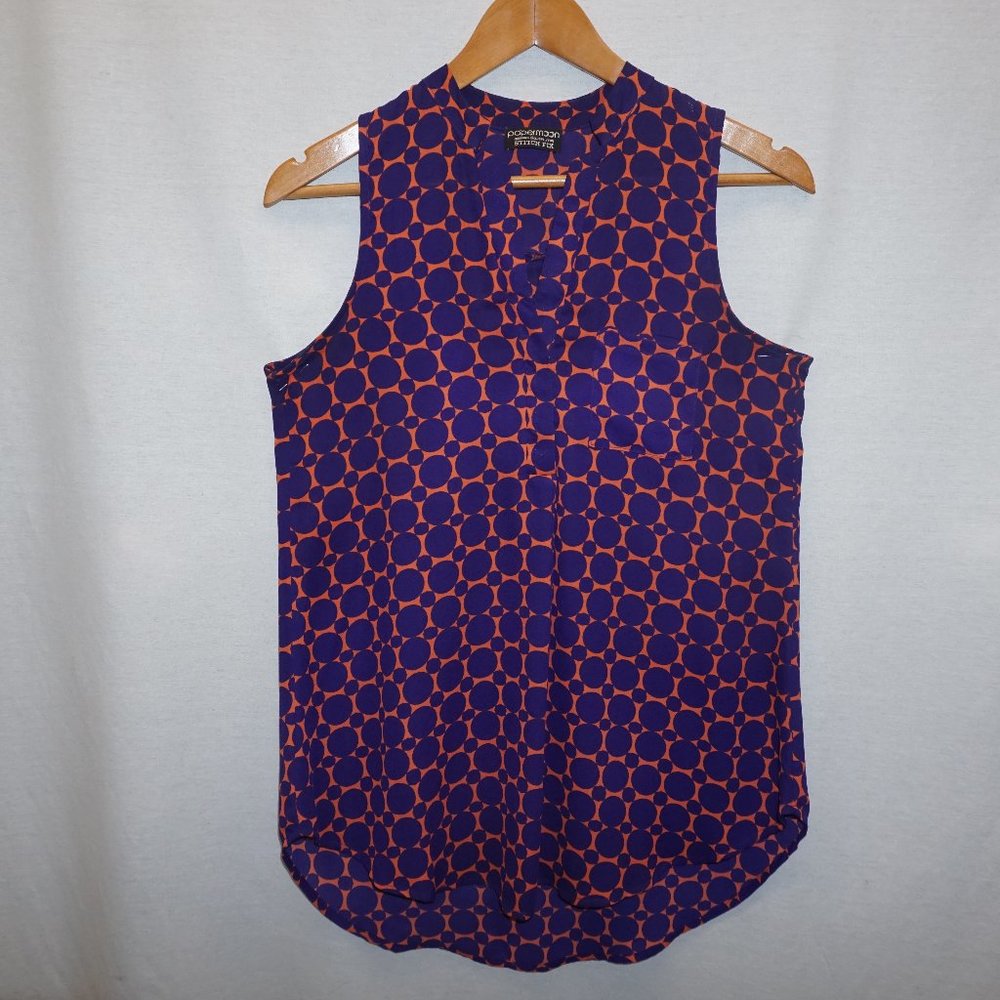 PAPERMOON STITCH FIX Retro graphic dot print tunic S 35"Bust crepe purple orange